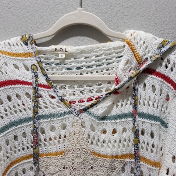 POL Crochet Hoodie with Colorful Stripes and Lace Details - Picture 2 of 5